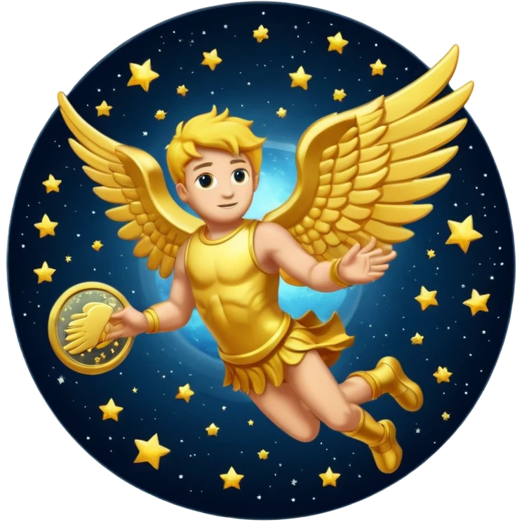 Icarus gold coin projected into space emoji