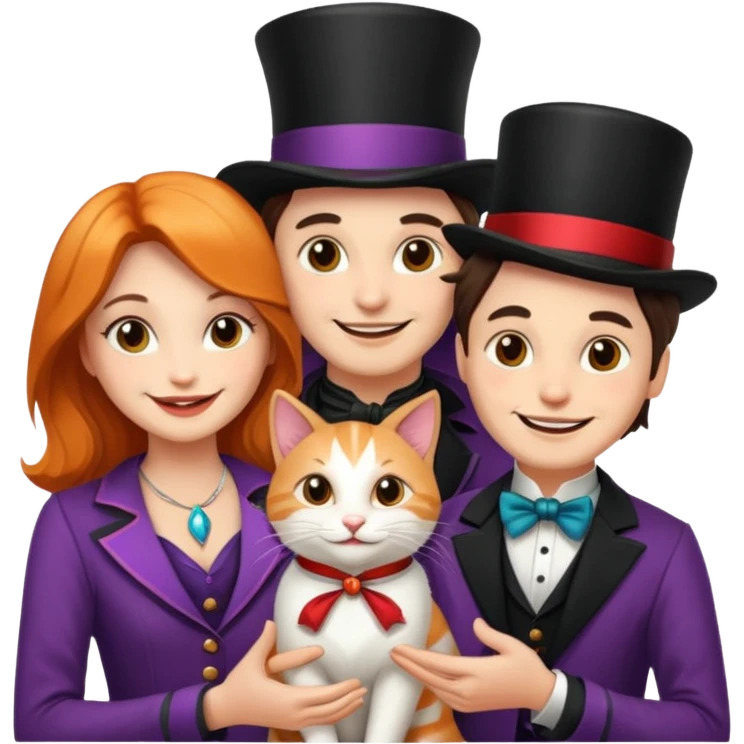 magician couple and their pet cat emoji