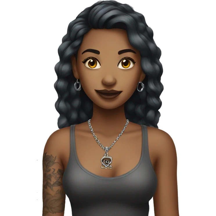 Girl with necklace and tattoo emoji