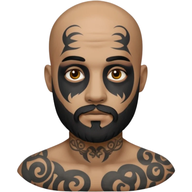 bald bearded man with black face tattoo emoji