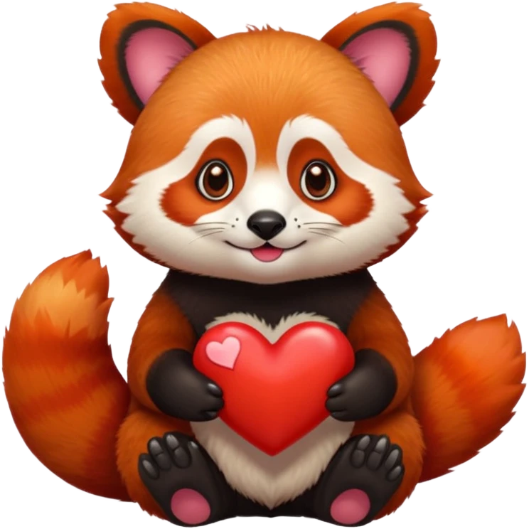 red panda holding a red emoji heart emoji