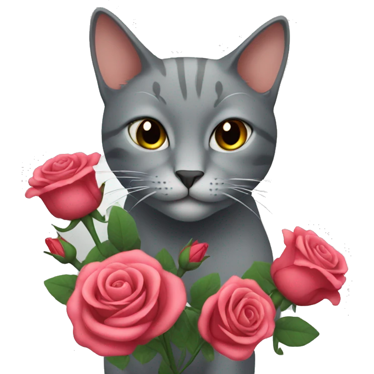 a gray cat with roses emoji