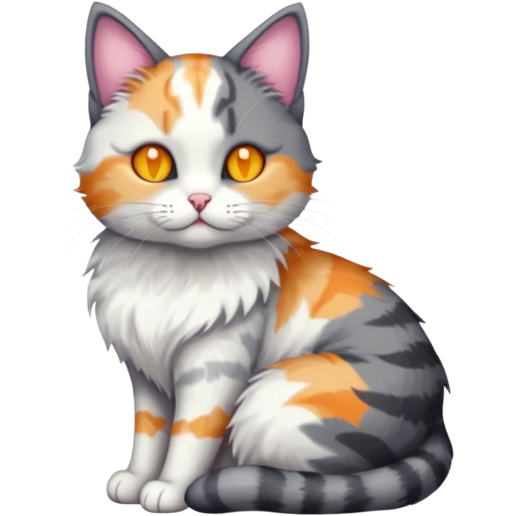 full body dark grey and white cat cuddling a colourful light patched calico + white tabby cat  emoji