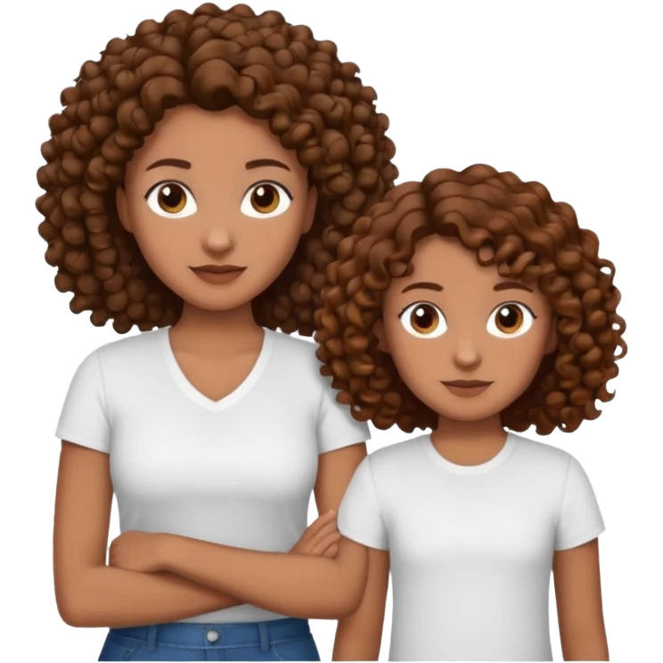 single mom with twin girls; all brown hair, mother and one daughter have curly hair emoji