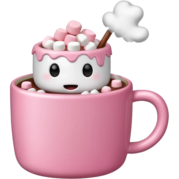 Pinke Tasse heiße Schokolade mit mini marshmallow , ohne Gesicht emoji