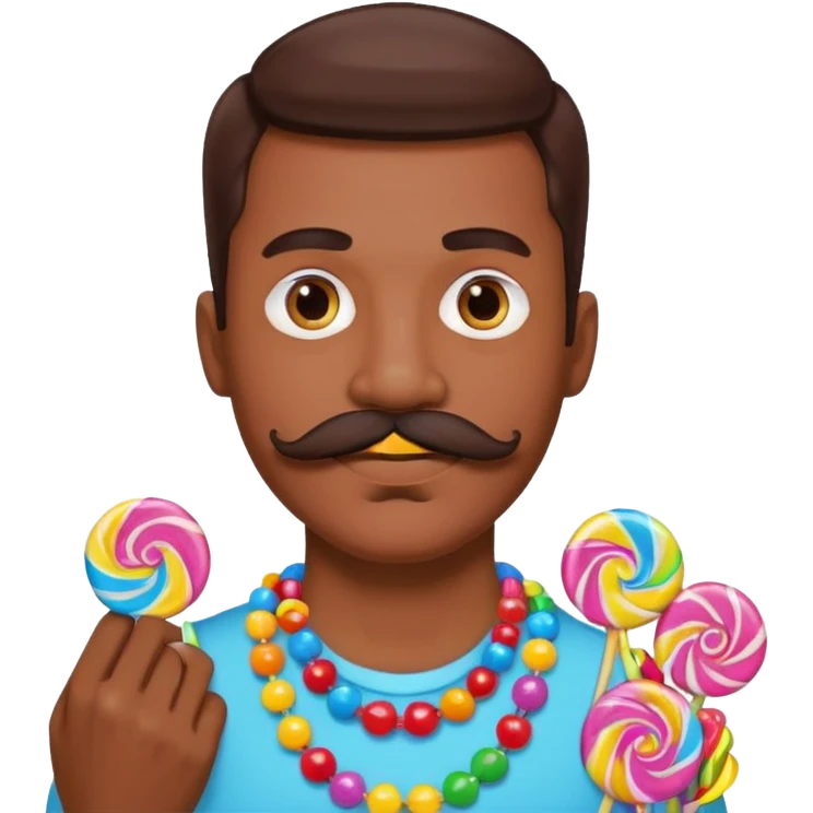 man with a lot of accessories and mustache made out of candy emoji