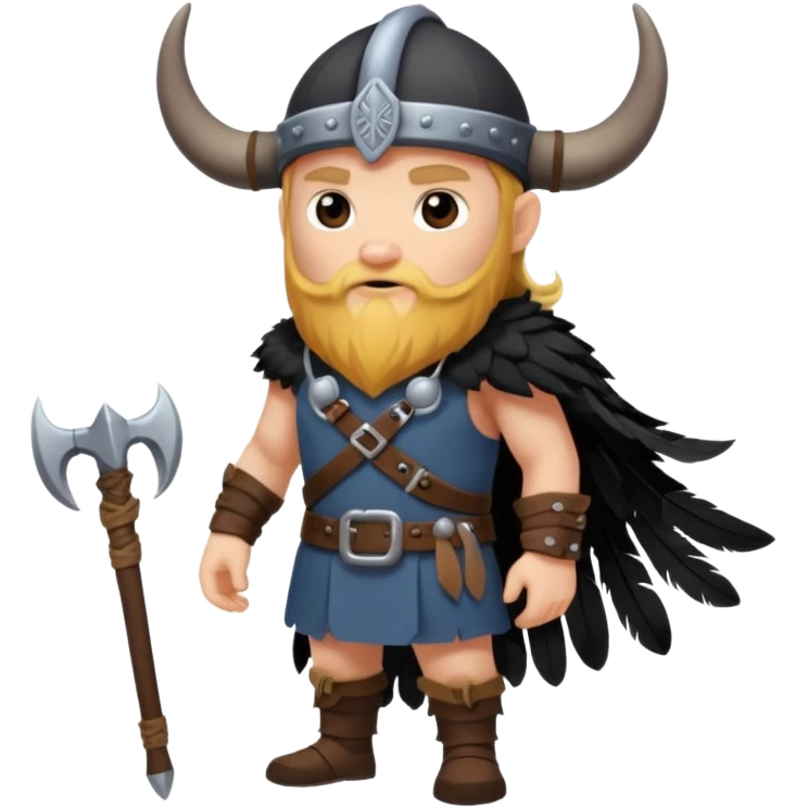 a cartoon Viking fully body raven with horned cap emoji