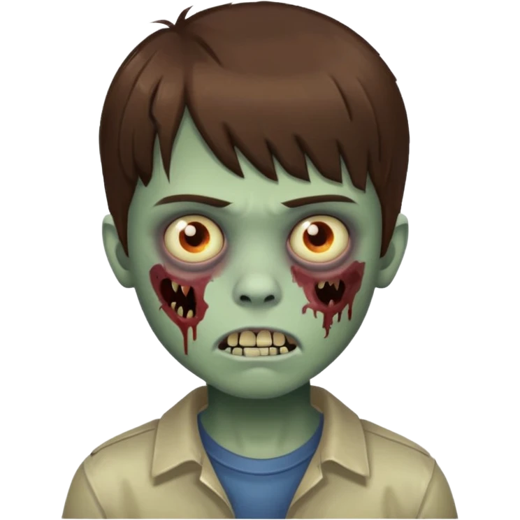 menino de cabelo marrom com franja, zombie emoji