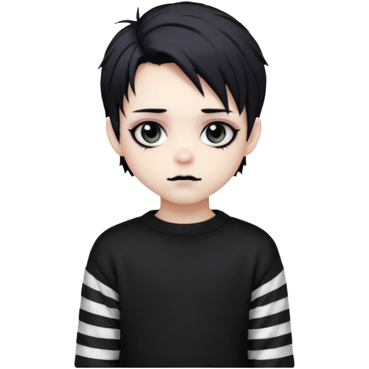 Goth boy, chibi style, oversized sweater, striped sleeves, cute emoji