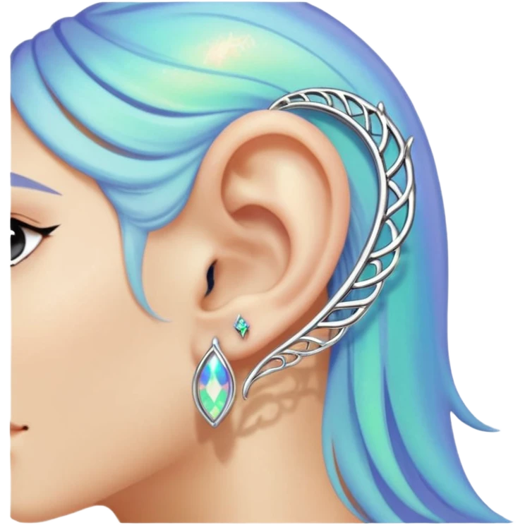 Elvish fae shiny sparkly iridescent translucent diaphanous ear climber ear cuff emoji
