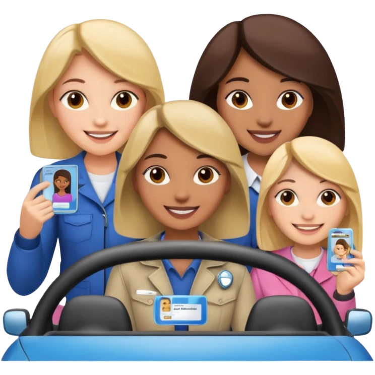 different girsl holding a driver license emoji