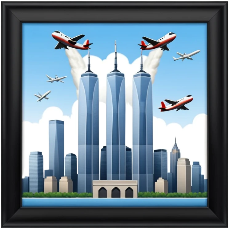 Twin towers with airplane hitting them  emoji