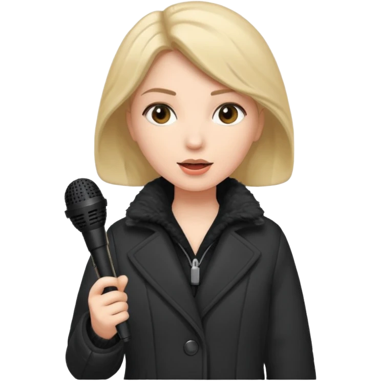 woman with winter clothes holding microphone emoji