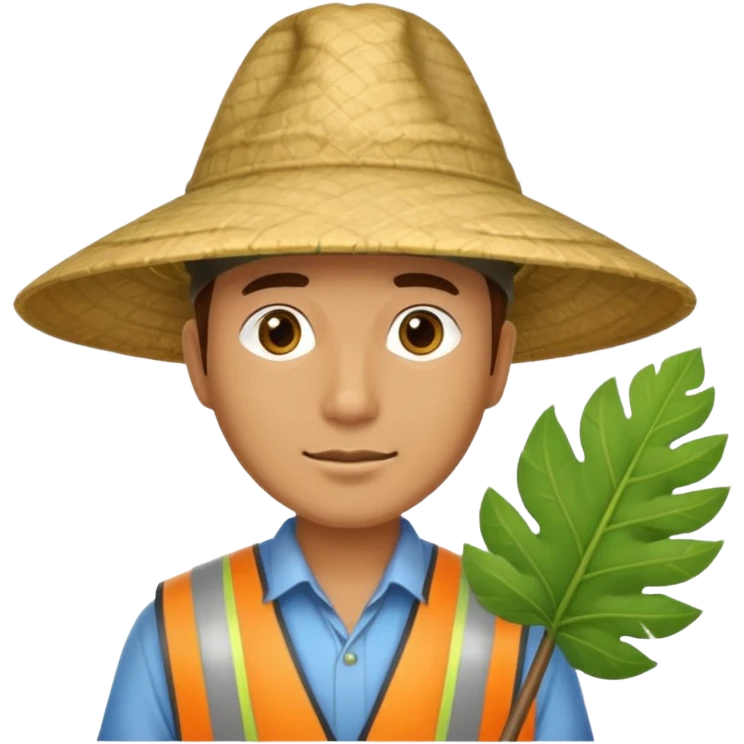 an surveyor man wearing a large leaf conicat emoji
