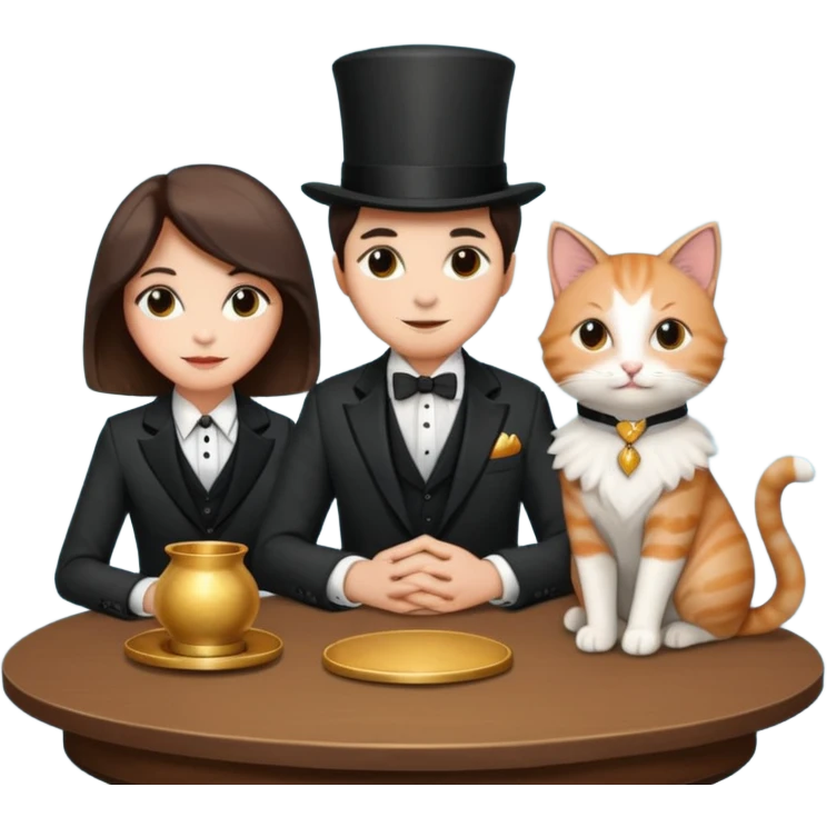 magician couple and their pet cat emoji