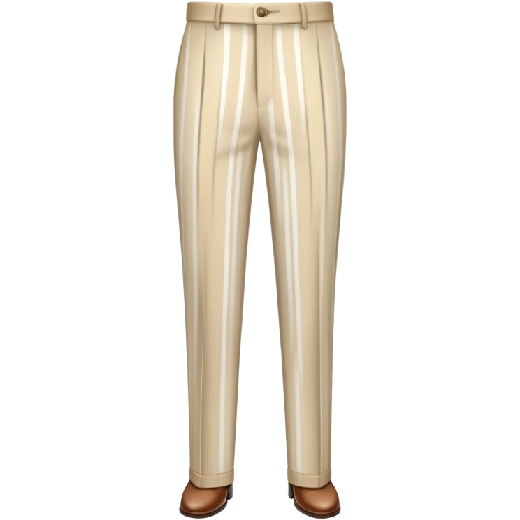beige dress pants with white vertical stripes pattern, formal trousers with cuffed hem, clear vertical line pattern similar to plaid but only vertical lines, no model, isolated garment emoji
