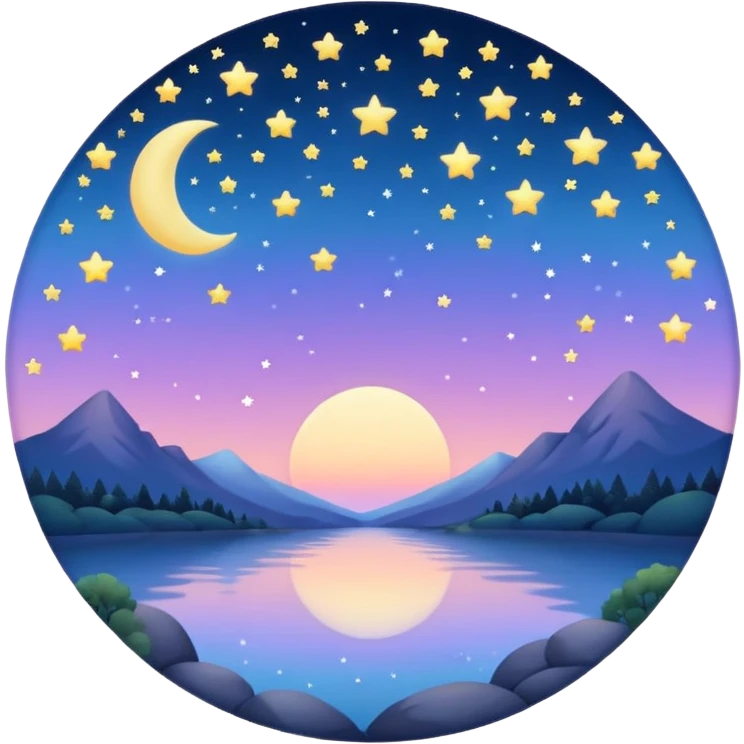 "Design a calming circle emoji for evening reflection. Soft moonlight, gentle stars, peaceful twilight sky, or spiritual symbols. No people - emphasize tranquil colors, night sky elements, and serene spiritual imagery." emoji