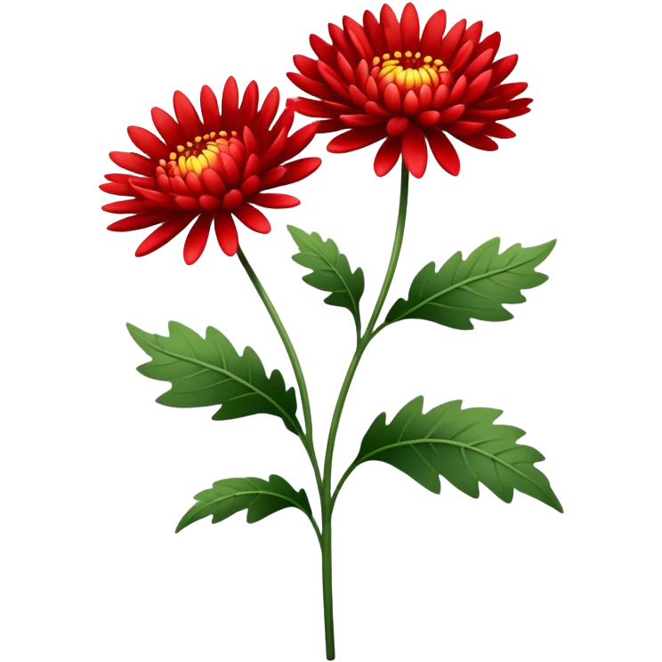 single Bright Red Chrysanthemum, straight stem emoji