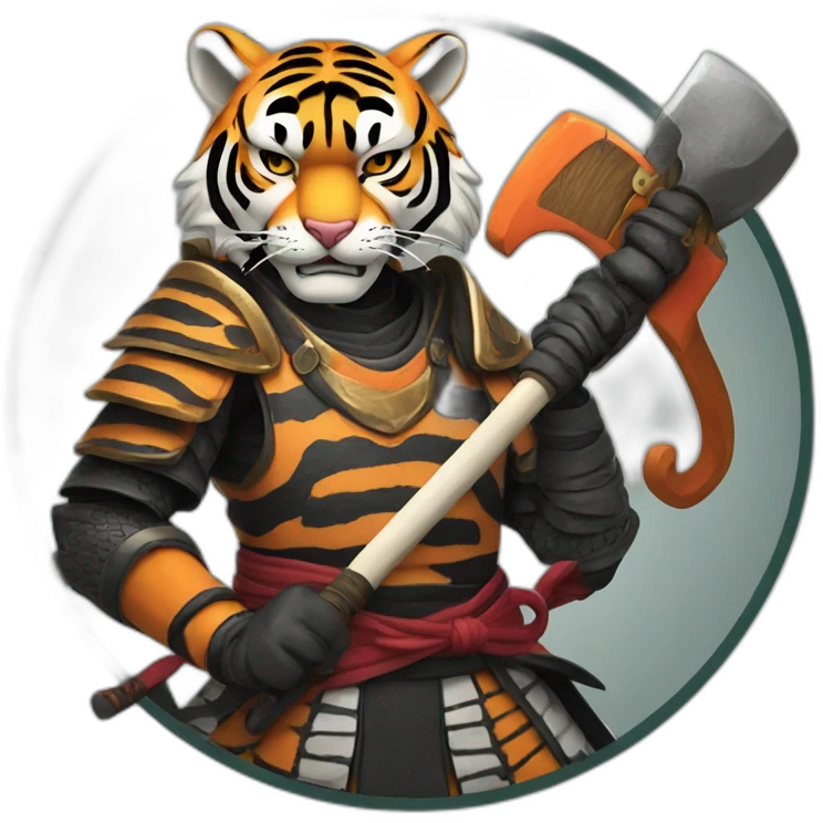Tiger samurai holding axe emoji