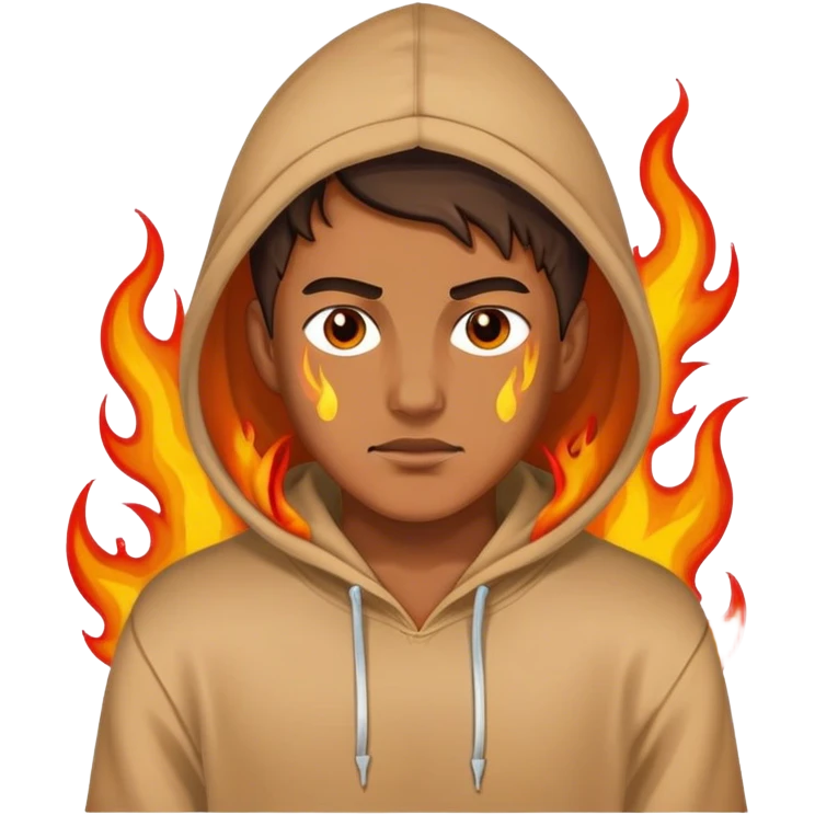 Guy wearing a hoodie with flames on it  emoji