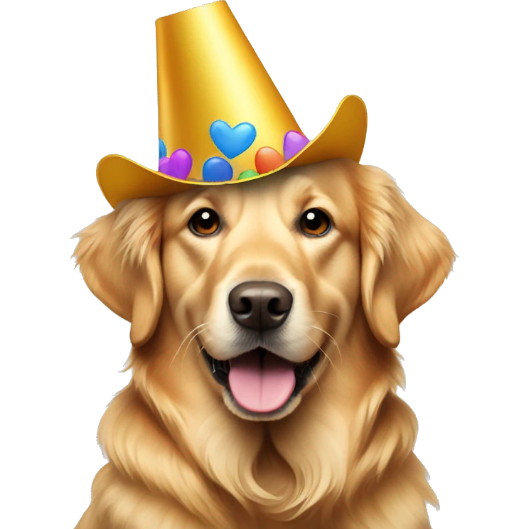 Golden Retriever wears a party hat emoji