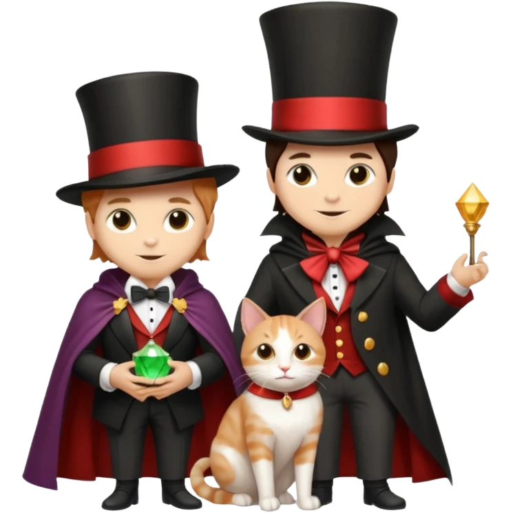 magician couple and their pet cat emoji