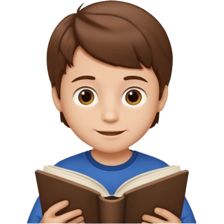 Niño pequeño de cabello castaño leyendo un libro feliz emoji