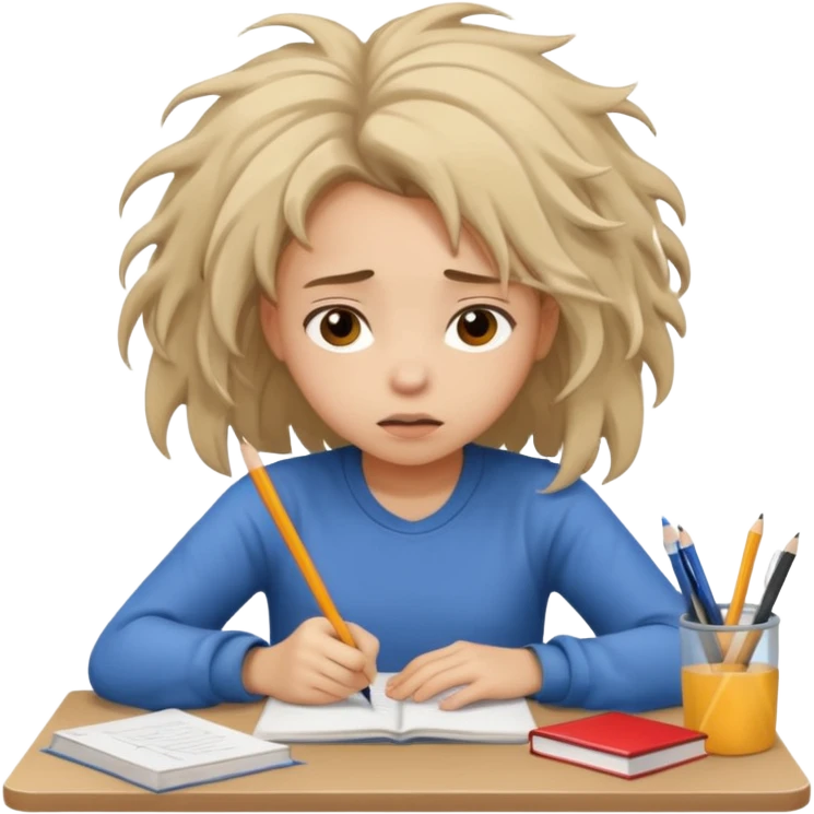 girl student doing homework looking stressed emoji