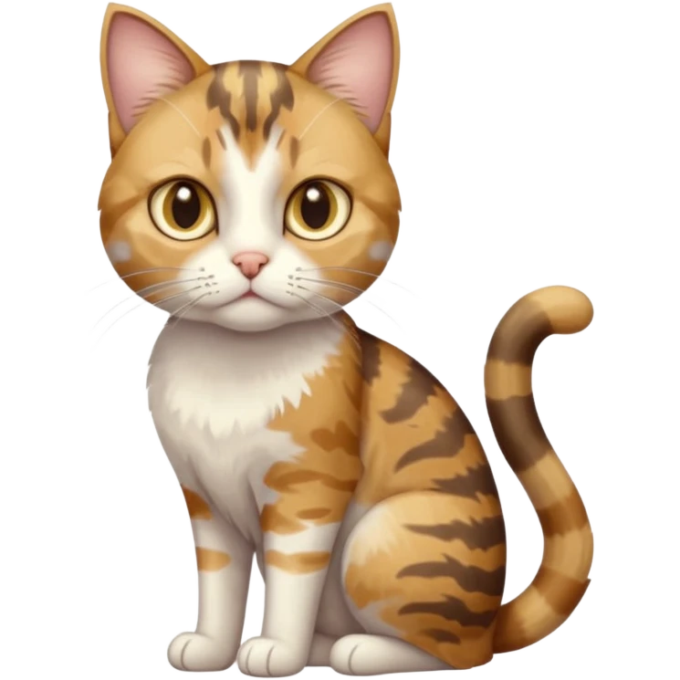 full body anxious looking colourful light calico tabby cat with hazel eyes and patchy brown tabby sections of fur emoji