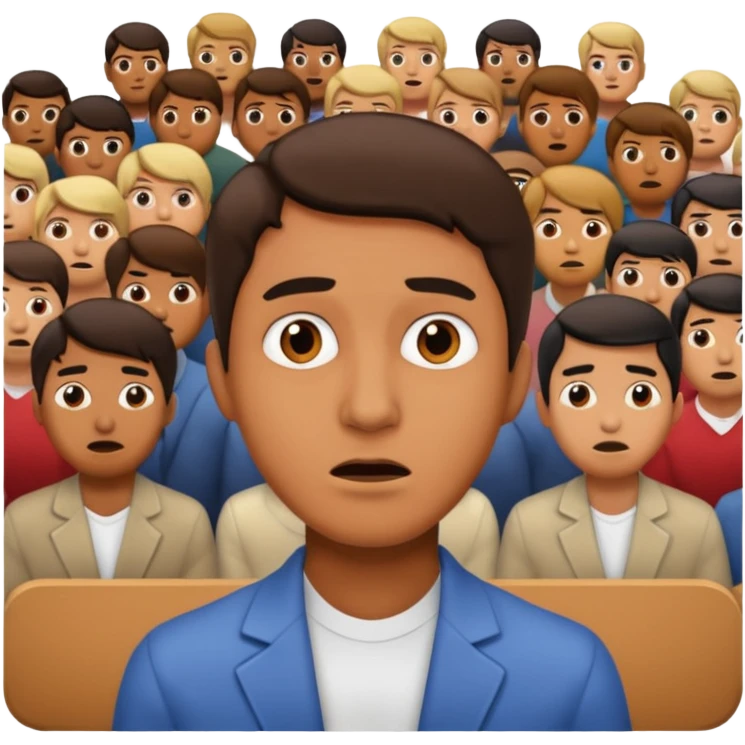 a famous artist FEELING FEAR, with the audience BEHIND HIM emoji