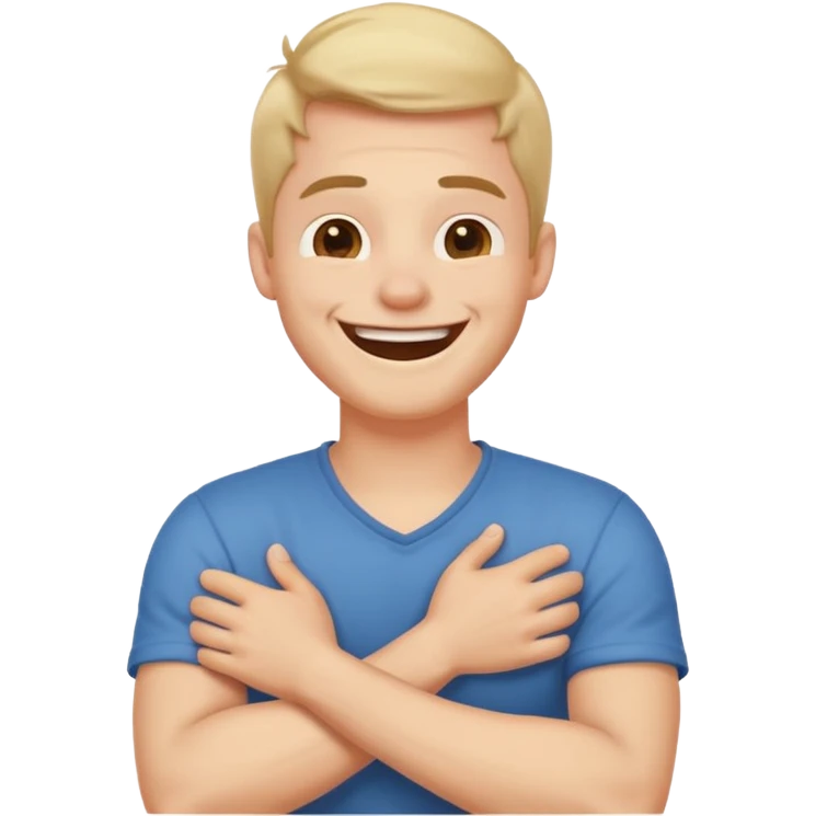Crossed arms hold neck laughing guy emoji