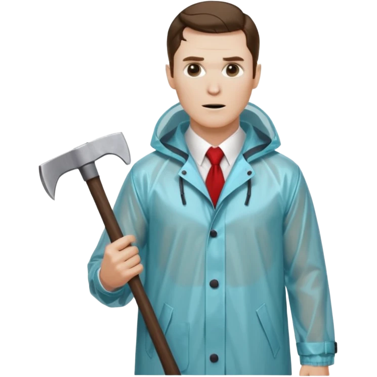 Американский психопат в прозрачном дождевике без капюшона с топором emoji