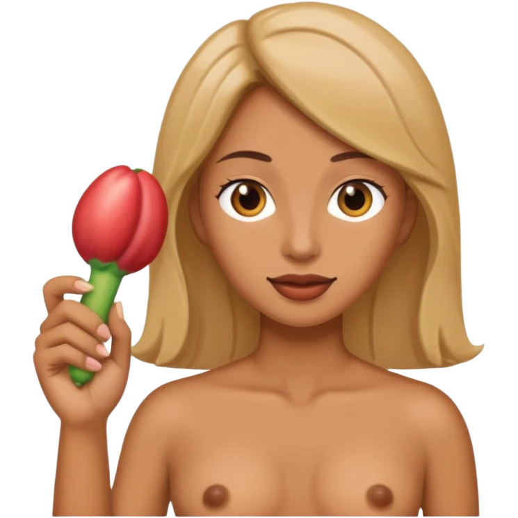 Naked woman holding her erect penis emoji