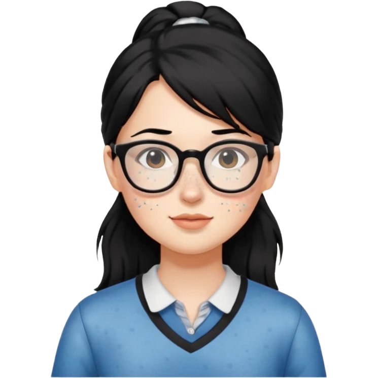 안경 쓰고있는 검은색 머리 한쪽만 포니테일하고 잇는 여자애를 그려줘 주근깨도 emoji