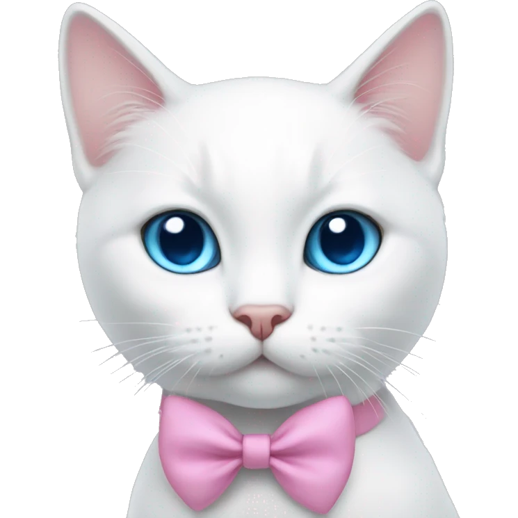 white cat with a pink bow and blue eyes emoji