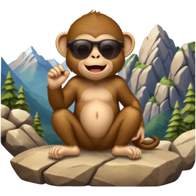 Monkey on a mountain with sunglasses laughing emoji