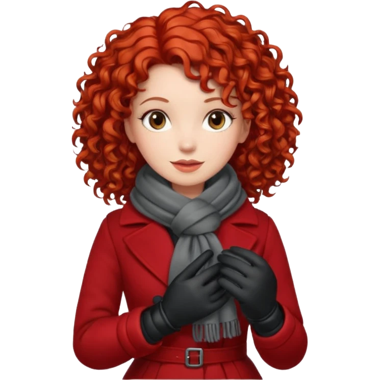 Woman with Red Curly Hair – Red curly hairstyle, wearing red dress wearing winter clothes




 emoji