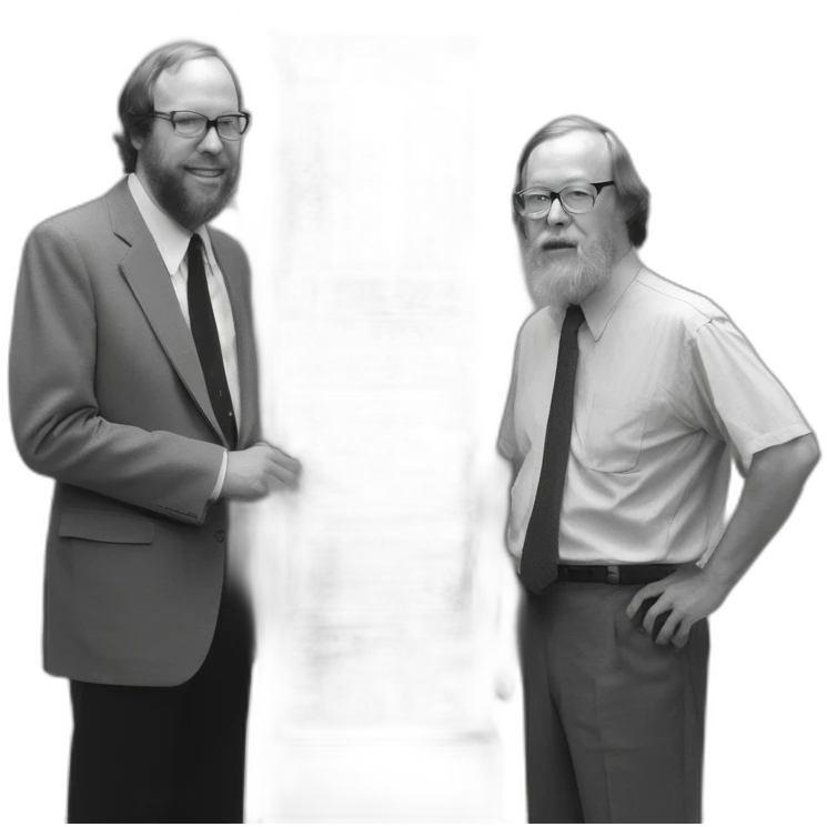 Ken Thompson with Dennis Ritchie with a PDP-11 emoji