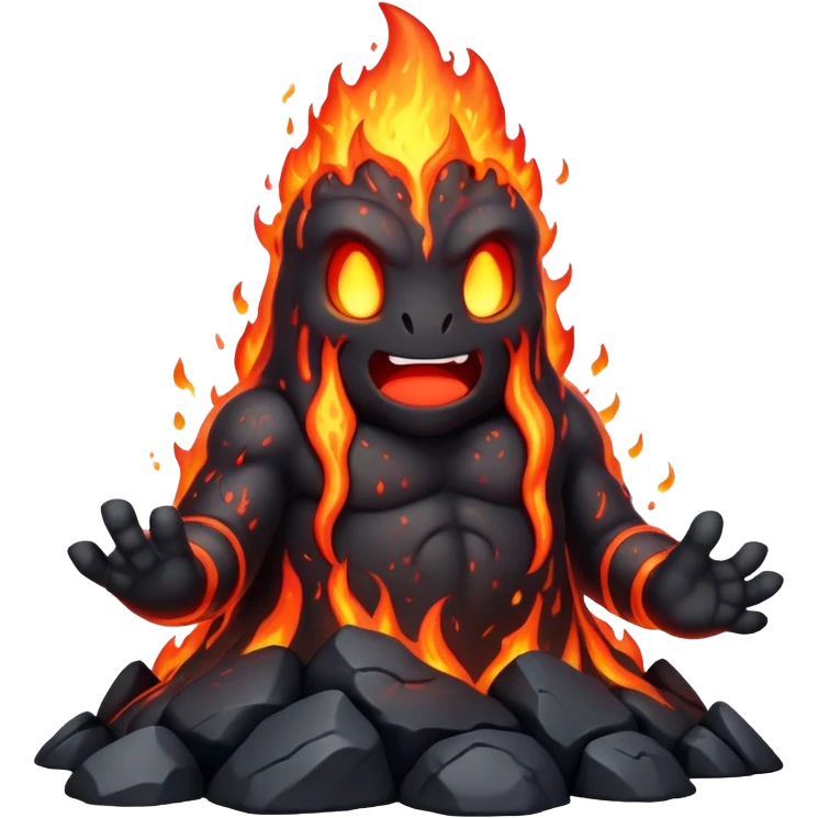 a mystical fast lava creature without arms with molten lava on its head and some rocky shoulders emoji