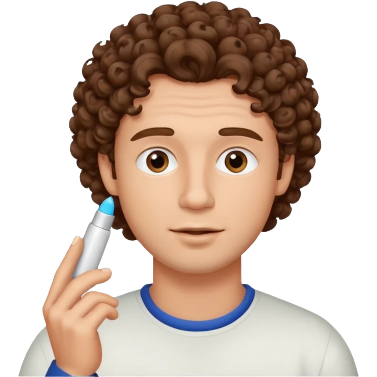 curly haired man using chapsitck emoji