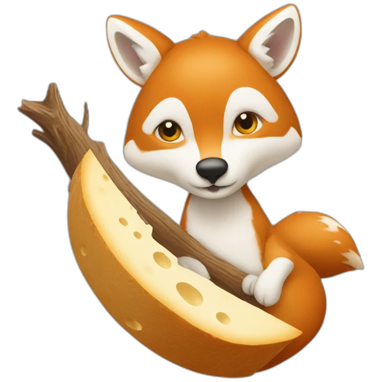 Un renard sur une branche avec un fromage dans la gueule emoji