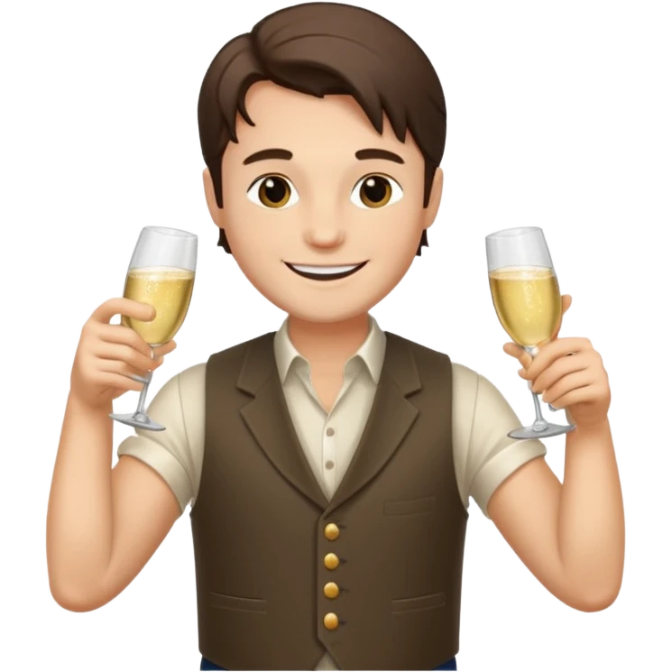 Leonardo in vest, drinking champagne emoji
