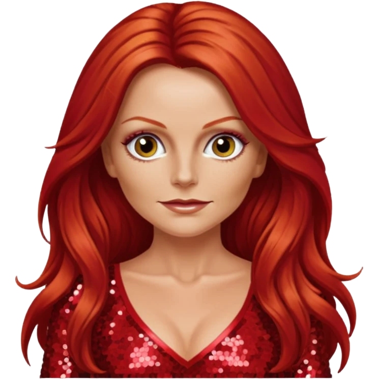 Geri Halliwell from Spice Girls with long red hair, red sequin outfit emoji