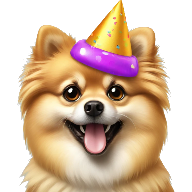 Pomeranian with a party hat emoji