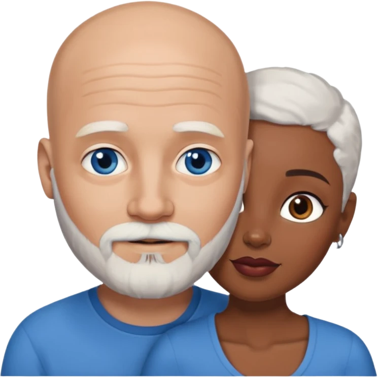 Talk bald white man with a white beard and blue eyes lovingly holding a black woman with brown eyes and grey hair emoji