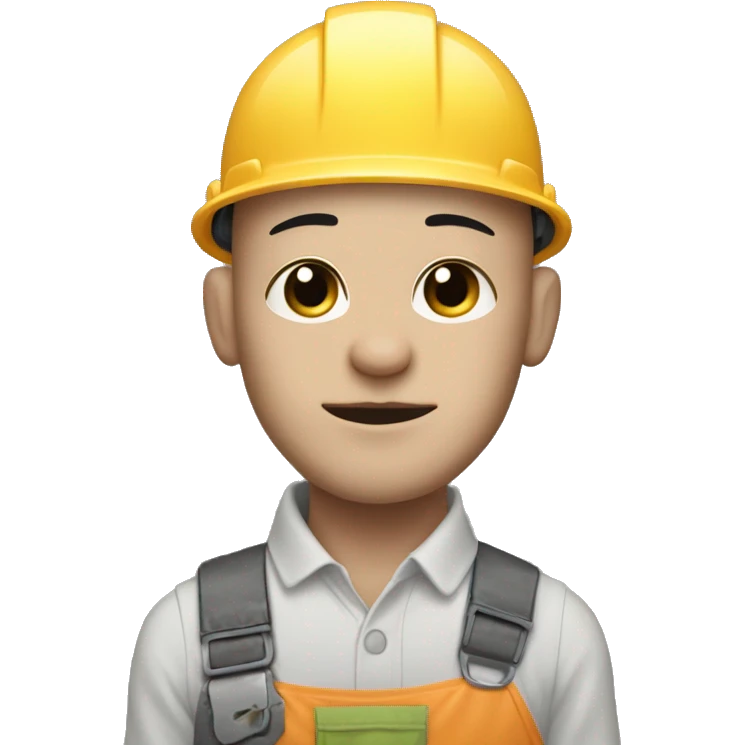 Pale man, thick black eyebrows, bald head, holding a grey cat, dressed as a construction worker emoji