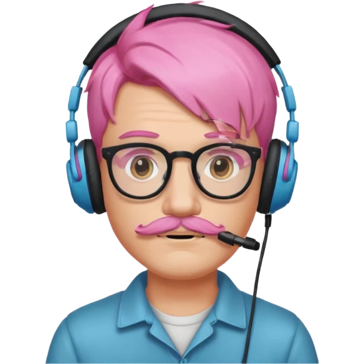 just headphone and spectacles, mustached pink hair guy, no microphone emoji