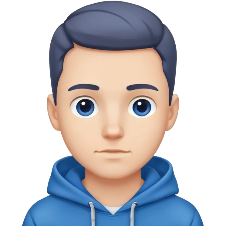 startup product manager, clean shaved, soft boy hair-style wearing a blue hoodie emoji