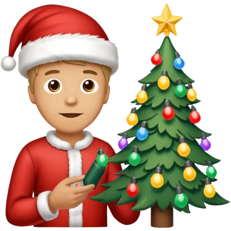 man decorating lights on christmas tree emoji