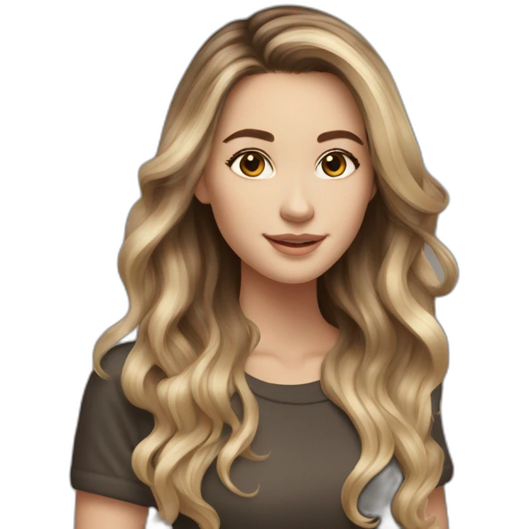 White girl with long voluminous brown hair with blonde highlights balayage emoji